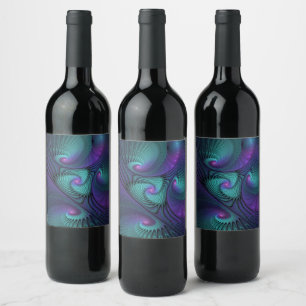 Rótulo De Garrafa De Cerveja Roxo encontra a Arte Fractal abstrata moderna Turq