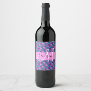 Rótulo De Garrafa De Cerveja Roxo Glitter de Sereia Brilho Monograma Nome