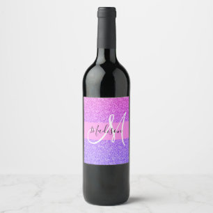 Rótulo De Garrafa De Cerveja Roxo Rosa Glitter Faísca Gradiente Monograma