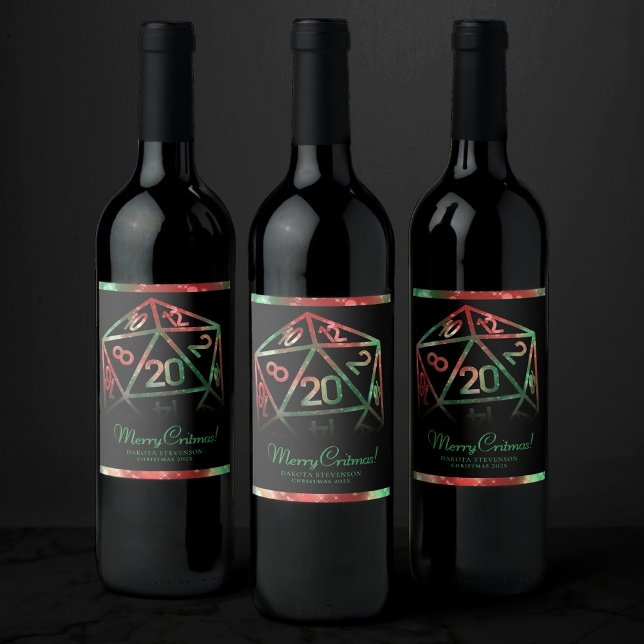 Rótulo De Garrafa De Cerveja RPG Dice | XMAS Fantasy Tabletop Gamer Personaliza (Criador carregado)