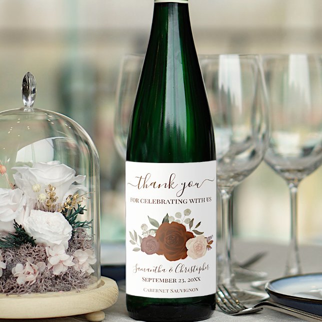 Rótulo De Garrafa De Cerveja Rust Orange Fall Floral Elegante Casamento Obrigad (Criador carregado)