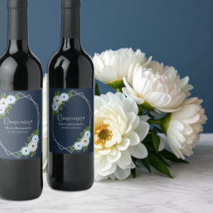 Rótulo De Garrafa De Cerveja Rustic Azul Claro e Branco Floral Quinceañera 