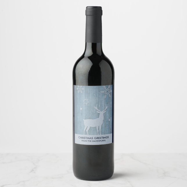 Rótulo De Garrafa De Cerveja Rustic Blue Wood Reindet — Natal (Frente)