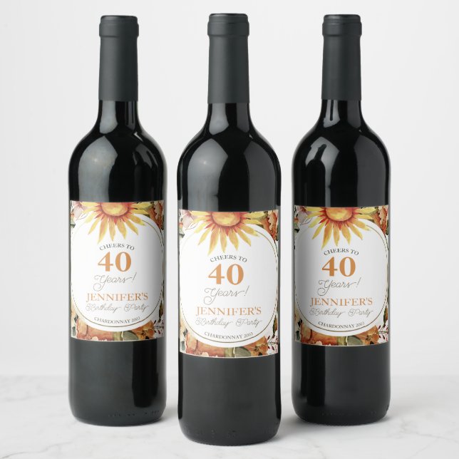 Rótulo De Garrafa De Cerveja Rustic Boho Autumn aniversário de 40 anos (Garrafas)