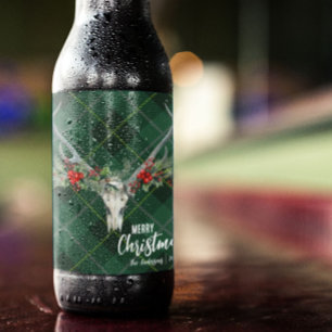 Rótulo De Garrafa De Cerveja Rustic Country Reindeer Skull & Garland Natal