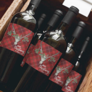 Rótulo De Garrafa De Cerveja Rustic Country Reindeer Skull & Garland Natal