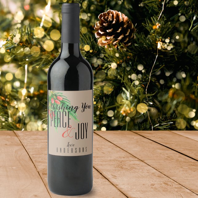 Rótulo De Garrafa De Cerveja Rustic Kraft Peace and Joy Mistletoe Christmas (Rustic Kraft Peace And Joy Mistletoe Christmas Wine Label)