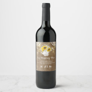 Rótulo De Garrafa De Cerveja Rustic Mason Jar e Sunflower com Respiração do Beb