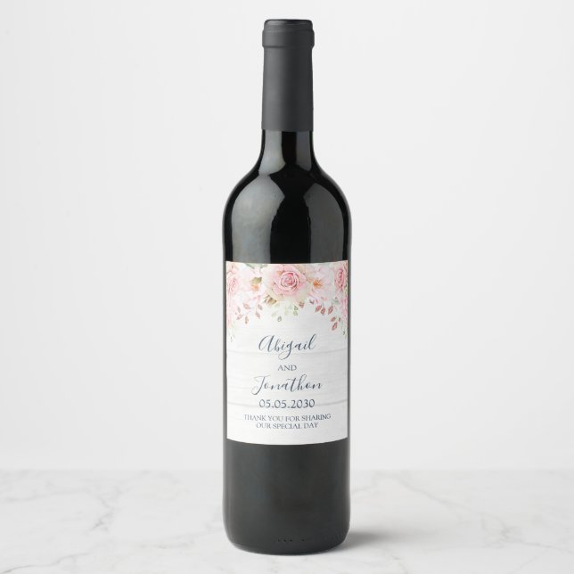 Rótulo De Garrafa De Cerveja Rustic Pink Floral Spring Wedding Wine Label (Frente)