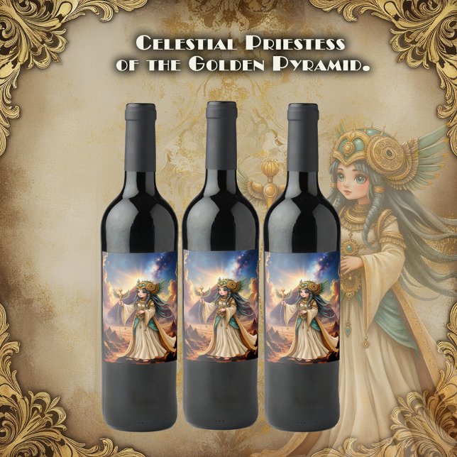 Rótulo De Garrafa De Cerveja Sacerdotisa Celestial da Pirâmide Dourada. (Criador carregado)