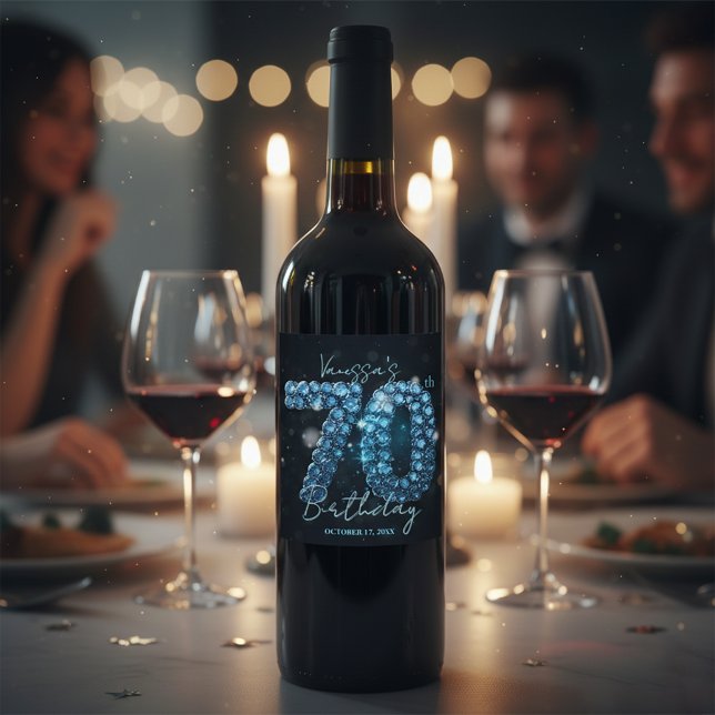 Rótulo De Garrafa De Cerveja Safira Azul Glamourosa Gema de 70 Anos de Nascimen (Criador carregado)