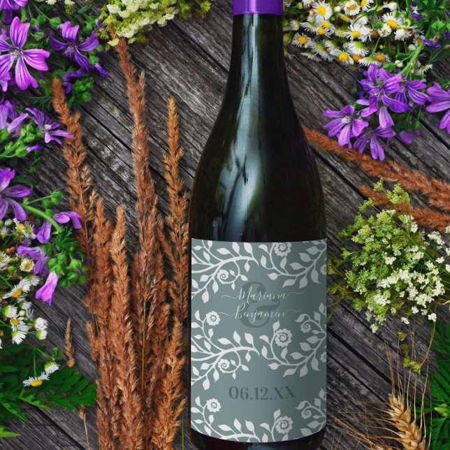Rótulo De Garrafa De Cerveja Sage Green Elegant Arte Floral Personalizada (Criador carregado)