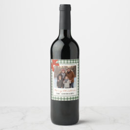 Rótulo De Garrafa De Cerveja Sage Green Gingham Plaid Photo Christmas