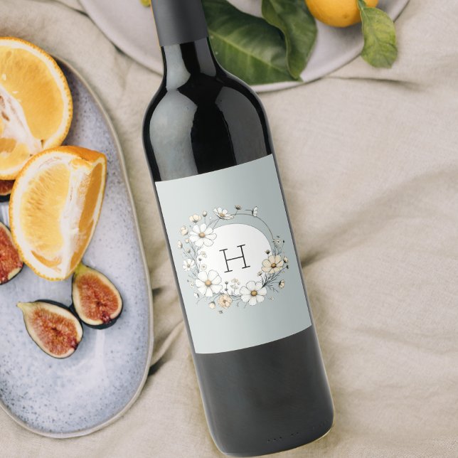 Rótulo De Garrafa De Cerveja Sage Green Monograma Boho Flores Personalizadas (Criador carregado)