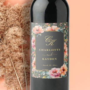 Rótulo De Garrafa De Cerveja Sage Green Rustic Floral Wreath Monograma Casament