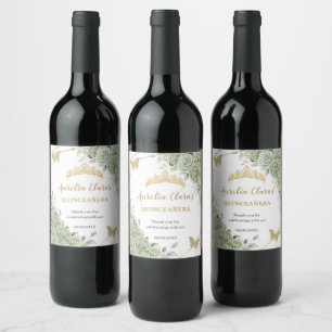 Rótulo De Garrafa De Cerveja Sage Verde Floral Borboletas Quinceañera Aniversár