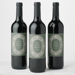 Rótulo De Garrafa De Cerveja Sage Verde Floral Renda Vintage Casamento Clássico