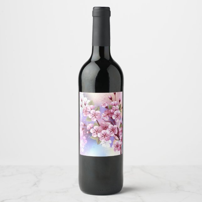 Rótulo De Garrafa De Cerveja Sakura rosa no fundo da pintura (Frente)