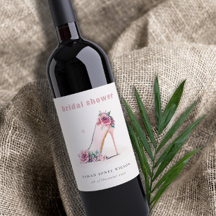 Rótulo De Garrafa De Cerveja Saltos Altos Rosa Bege Suave Flores Banho de Noiva