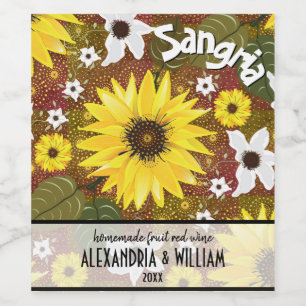Rótulo De Garrafa De Cerveja Sangria tropical tropical de girassol
