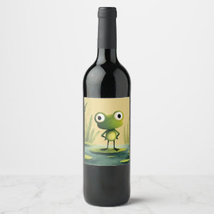 Rótulo De Garrafa De Cerveja Sapo Fofo em Folha de Lótus – Arte de Desenho Anim
