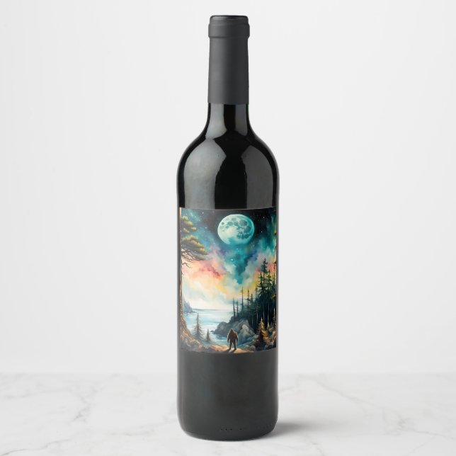 Rótulo De Garrafa De Cerveja Sasquatch em pé sobre uma baía de Oceano (Frente)