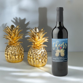 Rótulo De Garrafa De Cerveja Saúde Ao Marinho Dourado De Abacaxi Azul