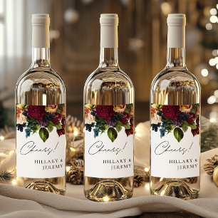 Rótulo De Garrafa De Cerveja Saúde! Moody Floral Wedding Burgundy