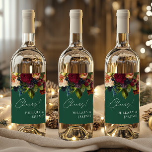 Rótulo De Garrafa De Cerveja Saúde! Moody Floral Wedding Emerald