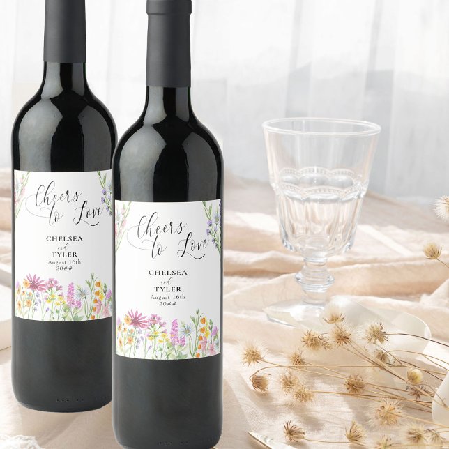 Rótulo De Garrafa De Cerveja Saúde para o Casamento de Prados de Flores Selvage (Say Cheers to Love with personalized wedding wine labels - great as gifts, at dinner or on the bar)