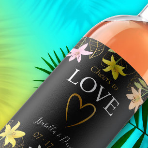 Rótulo De Garrafa De Cerveja Saúde para o Dourado Casamento Floral Tropical