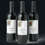 Rótulo De Garrafa De Cerveja Script Christmas Cheer Branch com Berries<br><div class="desc">Vinho de Natal com Vinho de Berries Rótulo de vinho Um rótulo de vinho de Natal festivo,  tinto,  verde e branco com guião em negrito e verde-aquarela com folhas e bagas. Faz um presente de excelente ou um favor de festa de Natal.</div>