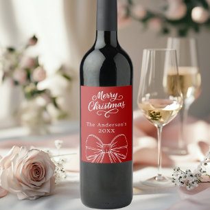 Rótulo De Garrafa De Cerveja Script de arco branco vermelho natalino