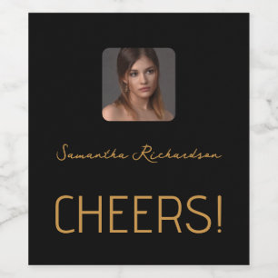 Rótulo De Garrafa De Cerveja Script de Nome de Foto Personalizado Dourado Elega