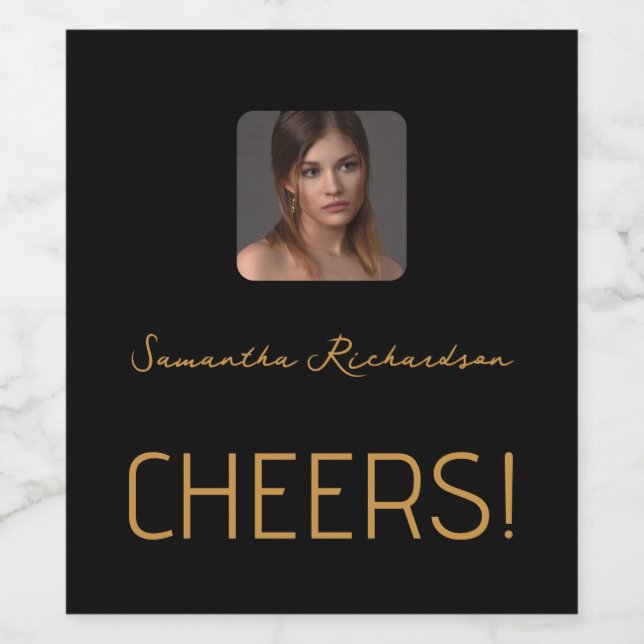 Rótulo De Garrafa De Cerveja Script de Nome de Foto Personalizado Dourado Elega (Rótulo Único)