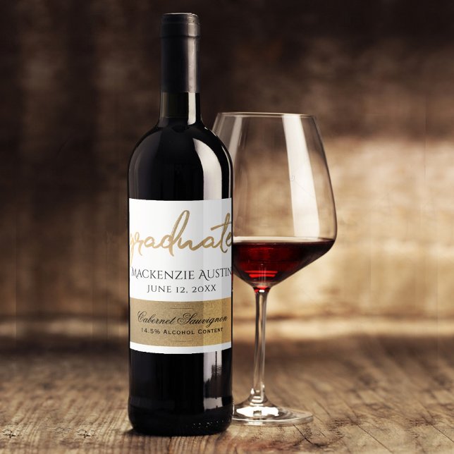 Rótulo De Garrafa De Cerveja Script Dourado do formando | Partido da Manutenção (Criador carregado)