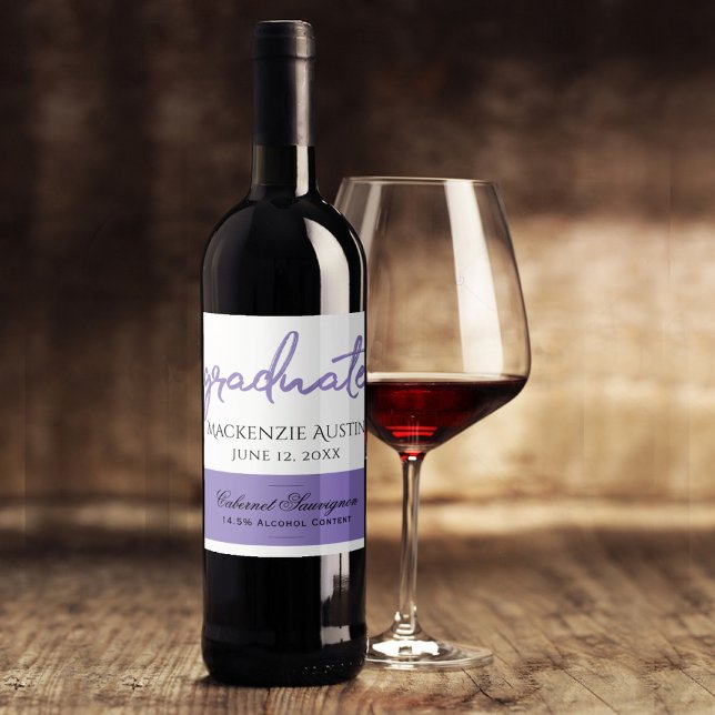 Rótulo De Garrafa De Cerveja Script Purple do formando | Manutenção da Lavanda  (Criador carregado)