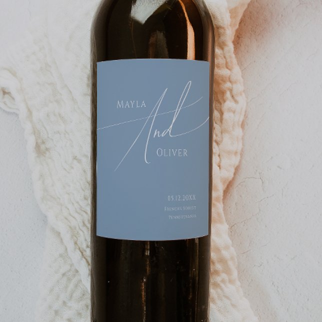 Rótulo De Garrafa De Cerveja Script Whimsical | Casamento de Dusty Blue (Criador carregado)