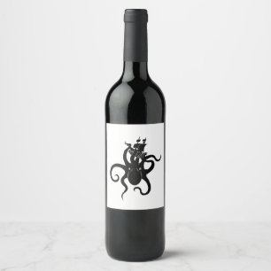Rótulo De Garrafa De Cerveja Sea Monster Black and White Kraken com navio