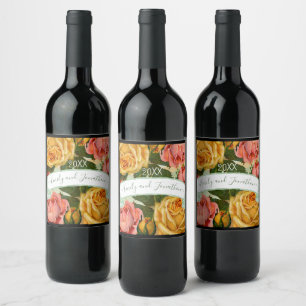 Rótulo De Garrafa De Cerveja Selo de casamento de rosa floral rosa verde e amar
