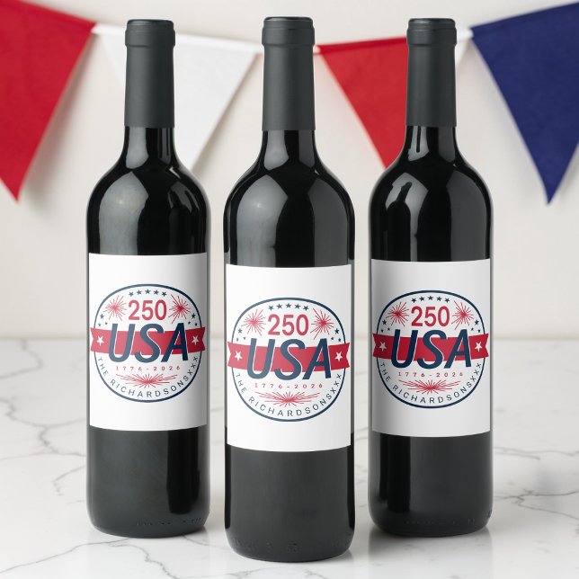 Rótulo De Garrafa De Cerveja Semiquincentenário dos EUA - 250º Aniversário da A (USA Semiquincentennial America's 250th Anniversary Wine Label)
