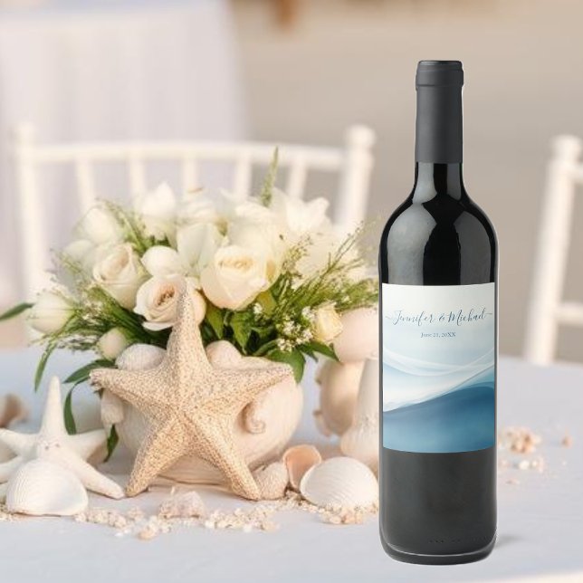 Rótulo De Garrafa De Cerveja Serene Blue Modern Abstract (Serene Blue Modern Abstract Wine Label)