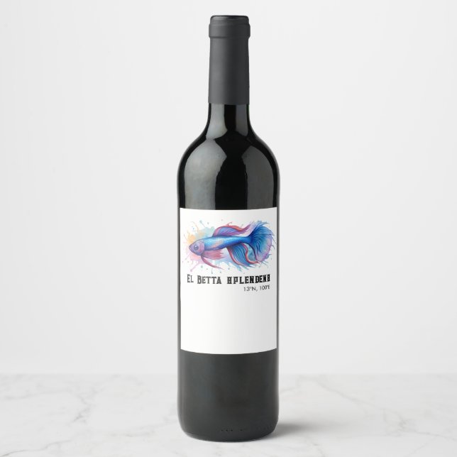 Rótulo De Garrafa De Cerveja Série de Aquarela: Peixe Betta (Frente)
