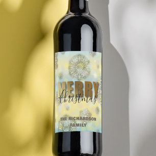 Rótulo De Garrafa De Cerveja Shiny Filigree Snowflakes Dourado Feliz Natal