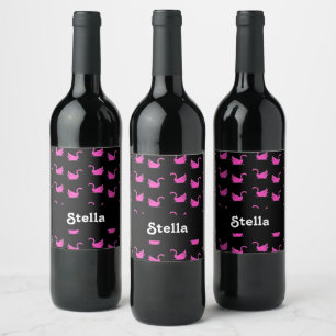Rótulo De Garrafa De Cerveja Silhueta de cisne rosa a preto