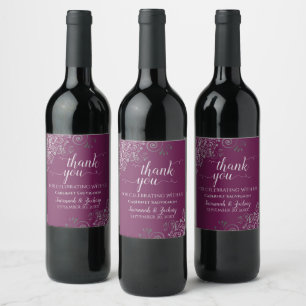 Rótulo De Garrafa De Cerveja Silver Frills no Casamento Roxo do Cassis Obrigado