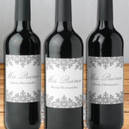 Rótulo De Garrafa De Cerveja Silver Snowflake Winter Quinceanera