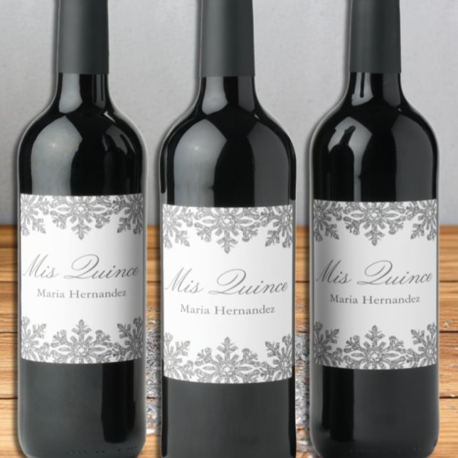 Rótulo De Garrafa De Cerveja Silver Snowflake Winter Quinceanera (Criador carregado)