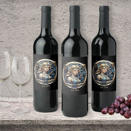 Rótulo De Garrafa De Cerveja Símbolo de Astrologia Virgem Azul Dourada Virgo