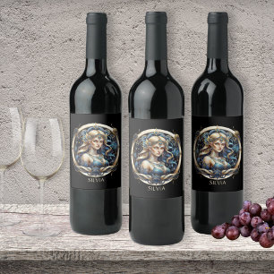 Rótulo De Garrafa De Cerveja Símbolo de Astrologia Virgem Azul Dourada Virgo